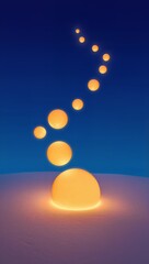 Glowing orbs rising in desert landscape at sunset