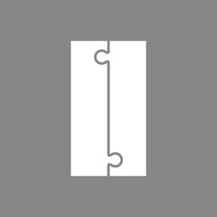 Two white puzzle pieces joined together. 2 connecting long jigsaw pieces.