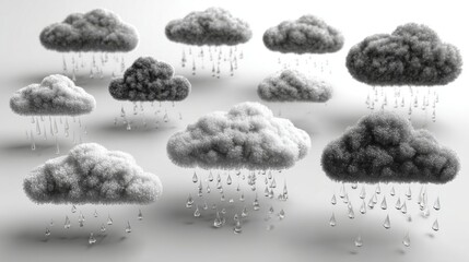 Concept of Stormy Clouds Dropping Rain Indoors, Representing Climate Change and Precipitation.