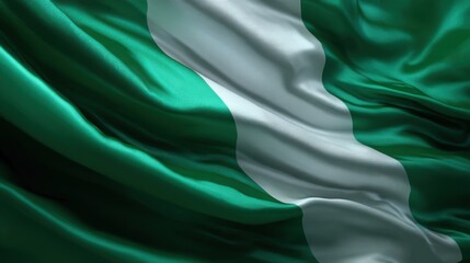 Nigerian flag waving in the wind during an outdoor event in Nigeria in bright daylight hours
