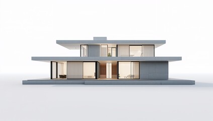 Modern two-story house with large windows and minimalist design
