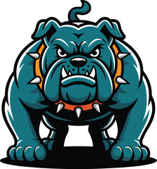 Fototapeta premium Angry bulldog mascot logo illustration with spiked collar aggressive dog character for sports team branding gym fitness club identity powerful animal vector graphic isolated on white background