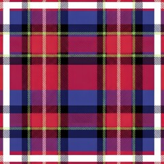 Classic red and blue plaid pattern with green and yellow accents