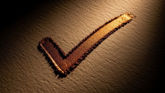 Golden Check Mark Symbol on Dark Textured Background. - Powered by Adobe