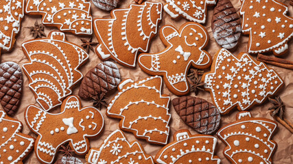Delicious gingerbread cookies and festive decorations for the holidays