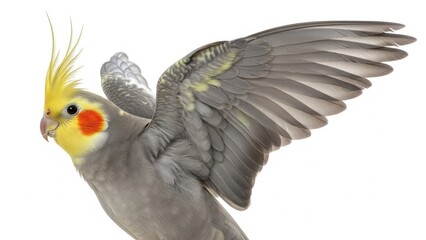 Fototapeta premium Bright Cockatiel with Yellow Crest in Flight.