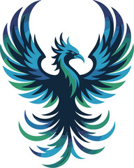 Obraz premium Blue phoenix bird vector logo illustration rising with spread wings and vibrant feathers for corporate branding identity startup innovation concept gaming mascot esport team and creative agency