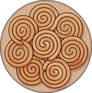 Jilapi plate cartoon vector illustration traditional south Asian sweet crispy jalebi dessert