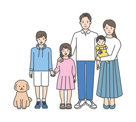 家族のイラストベクター素材（2世代5人）