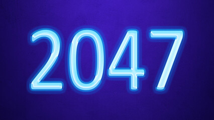 Glowing blue number design of 2047 on blue background.