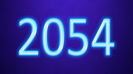 Glowing blue number design of 2054 on blue background.