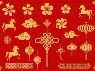 Chinese symbols and motifs collection isolated on white background