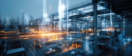 Abstract data visualization of a city with a transparent background