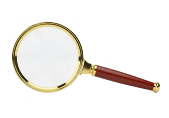 Magnifying glass with wooden handle isolated on transparent background