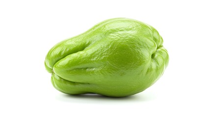 Fresh Green Chayote Squash Isolated on White Background, Showcasing Natural Texture and Organic Appeal