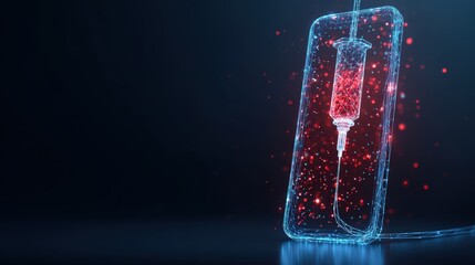 A futuristic digital representation of a syringe, suggesting the infusion of data or information into a mobile device. ..Created with Generative AI, not depicting real subjects.