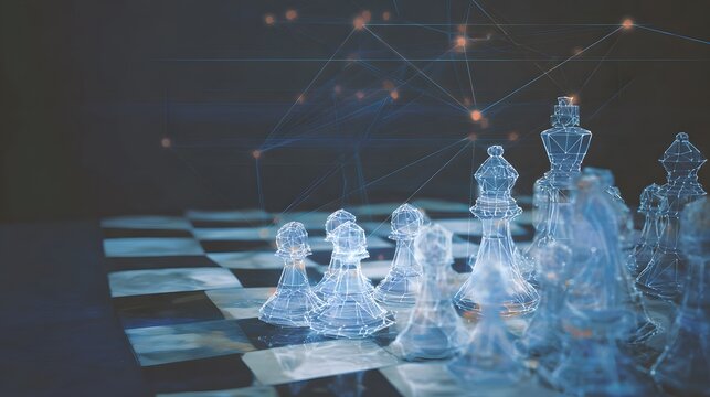 Futuristic Chessboard Illustration Modern Strategy Analytics Blue Glowing Digital Innovation Concept Design - Powered by Adobe