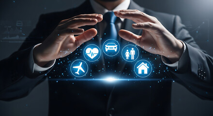 Businessman hand touching digital tablet screen with global network world map and social media icons for internet communication technology concept