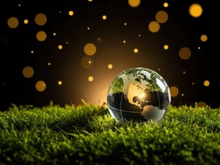 Globe on grass, isolated on white background