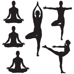 Fototapeta premium People practicing yoga in various poses for wellness and mindfulness