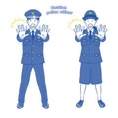 Police officer with warning expression Male and female 2C