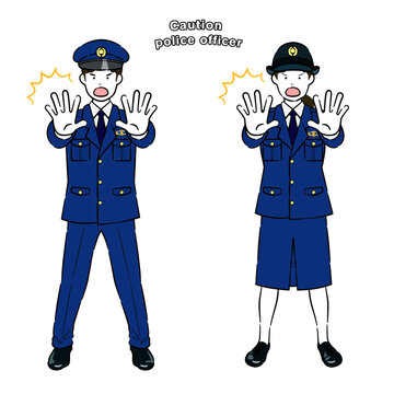 Police officer with warning expression Male and female 4C