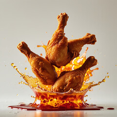 Fried Chicken Legs Falling into Sauce Splash food cooking