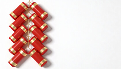 Sleek Stylized Firecracker Set with Red and Gold Cylinders Isolated on White Background for Festive Celebrations