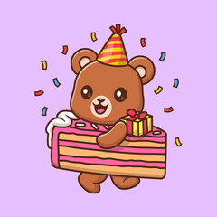 Fototapeta premium Cute Bear With Birthday Cake Cartoon