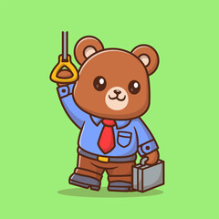 Cute Bear Business In Train Cartoon 