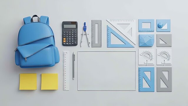 Academic Blue Backpack With Mathematics Tools Calculator and Notepads for Study - Powered by Adobe