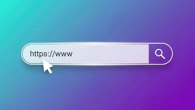 Web Browser Address Bar Displaying HTTPS WWW with Mouse Cursor, Symbolizing Secure Online Search, Connectivity, and Digital Interface Concept on a Gradient Background.