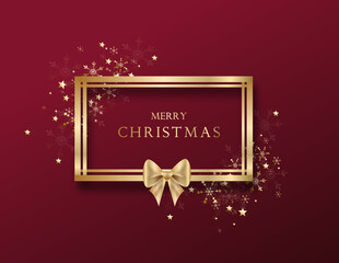 Merry Christmas greeting card with golden ribbon