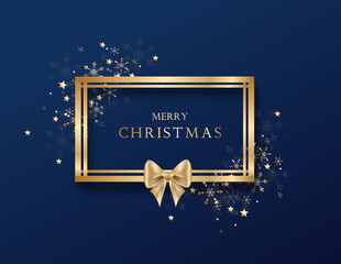 Merry Christmas greeting card with golden ribbon