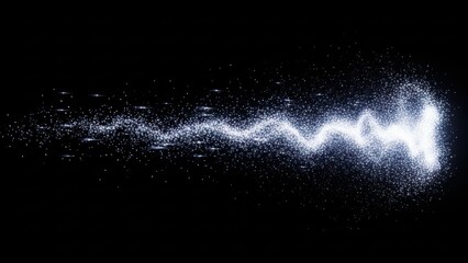 Bright white particles moving in a wavy pattern against a black background isolated on transparent background