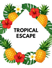 Tropical Escape Illustration with Pineapples and Flowers