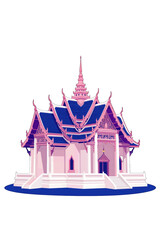 Thai Temple Architecture Blue and Pink Illustration