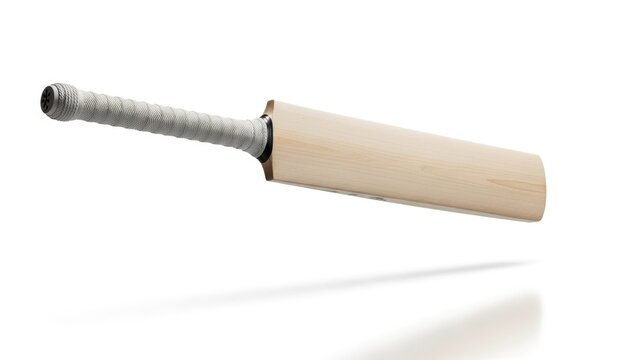 Close up view of a wooden cricket bat with white grip, isolated | cricket, ball, hand, sport, red, hand, bat, game, player, adult, fingers, holding |