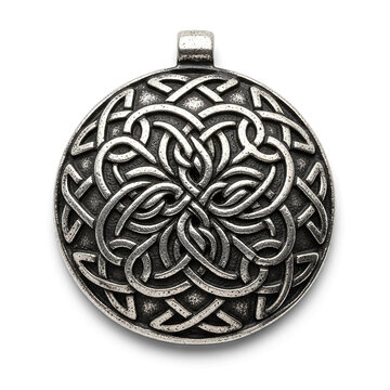 Detailed Silver Celtic Knotwork Medallion Pendant Isolated