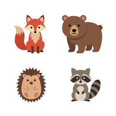 Cute forest animals on black background for kids education