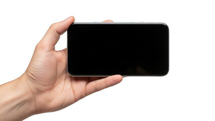 Hand holding smartphone isolated on transparent background