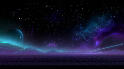 A retro-futuristic space background for arcade shooter style presents a layered parallax-ready scene in deep outer space  featuring soft cinematic gradients and subtle light transitions. 