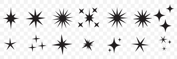 Sparkle star icon set. Sparkle, stars or shine icon set vector collection of different stars in black color. Shine icon. AI generated star icons collection. Artificial Intelligence sparkle symbol.