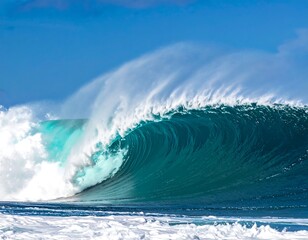 Large, powerful ocean wave cresting, forming a watery tube