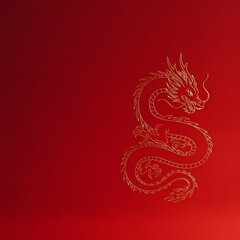 Vibrant Lunar New Year Celebration with Golden Dragon on Red Background under Soft Light