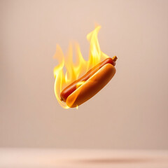 Hot dog on fire flames burning food