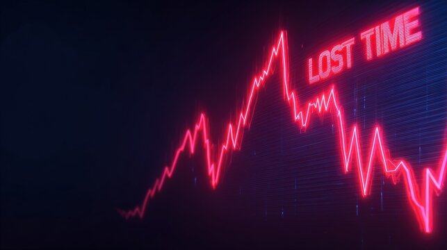 A stark visual representation of lost time, rendered as a glowing, fluctuating line against a dark background, evoking a sense of urgency. ..Created with Generative AI, not depicting real subjects.