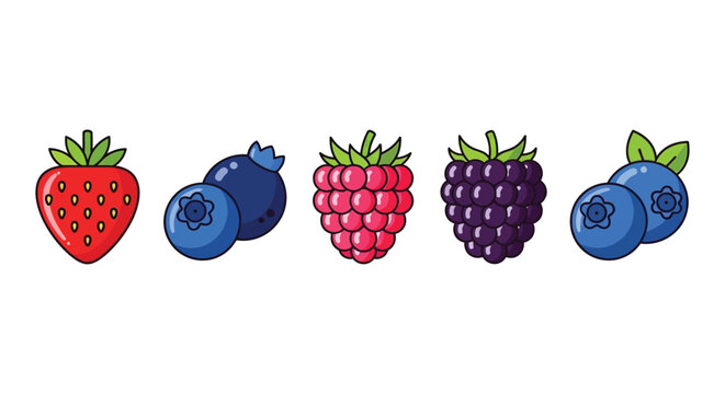 Assortment of fresh berries including strawberries blueberries raspberries and blackberries.