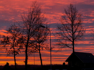 A sunset in a little village in the Netherlands.