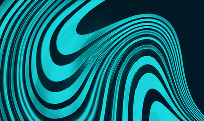 Grainy metallic textured background with wavy turquoise curves flowing on black copy space for pattern, striped, geometric, futuristic, digital wallpaper, backdrop design